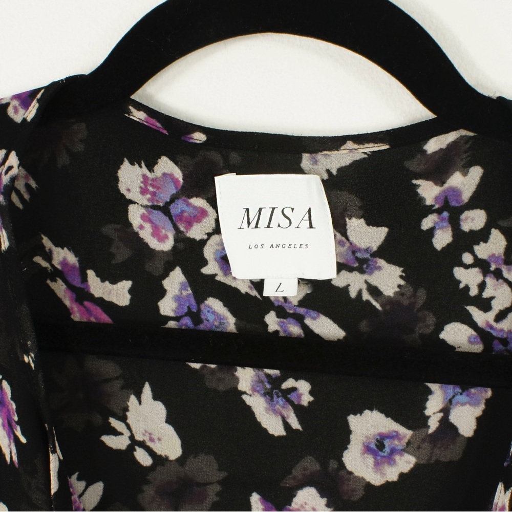 Misa Gallo Floral Black Boho Drop Waist Sheer Long Sleeve Mini Dress - Picture 10 of 10